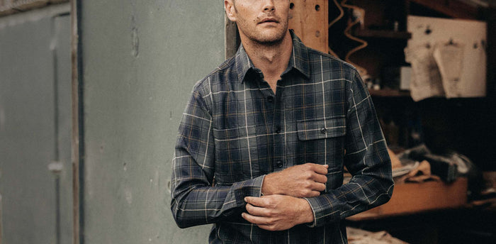 workshop header for The Moto Utility Shirt in Shale Plaid