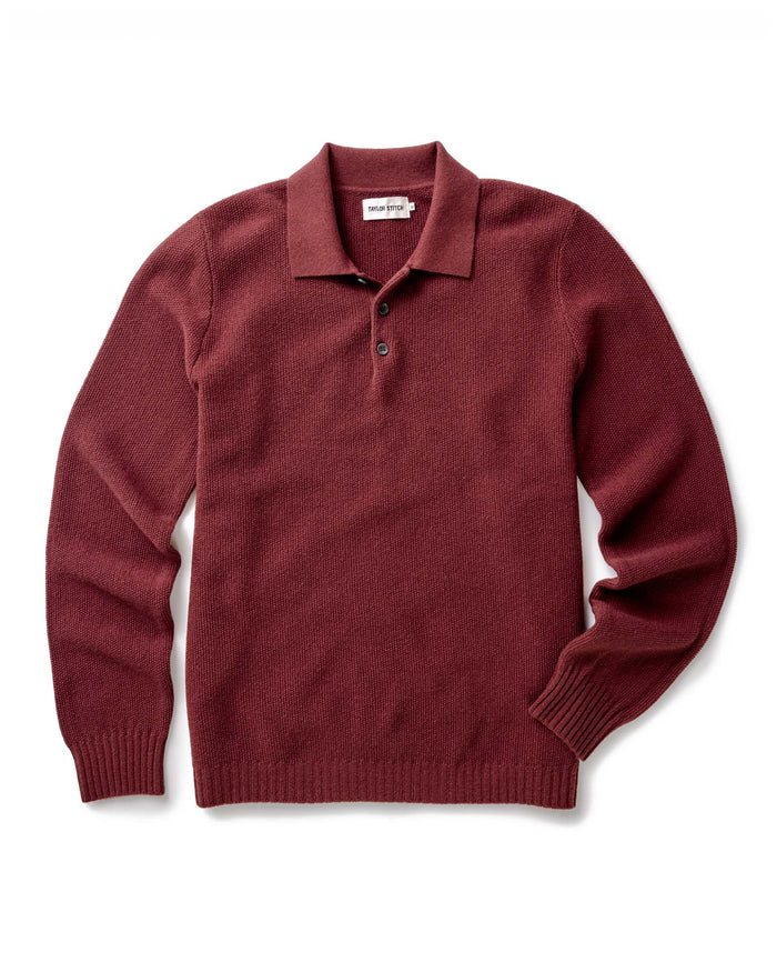 flatlay of The Newton Sweater Polo in Dried Cherry Merino