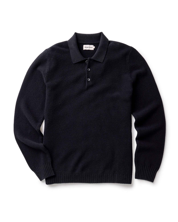 flatlay of The Newton Sweater Polo in Midnight Merino