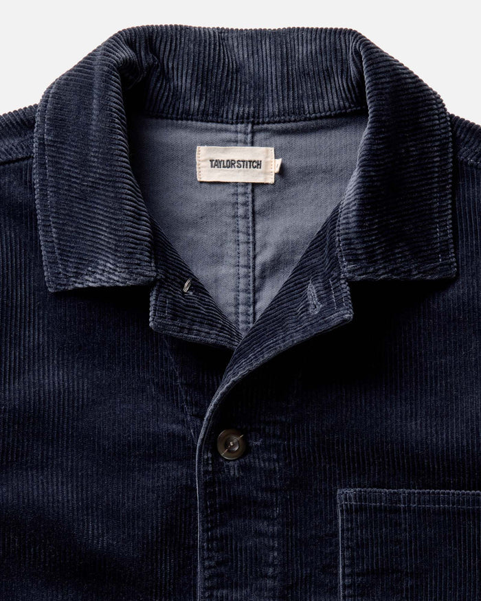 material shot of the collar on The Ojai Jacket in Dark Navy Corduroy
