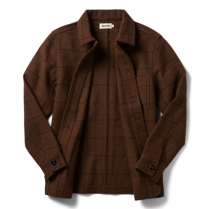 flatlay of The Ojai Jacket in Ginger Check Wool, shown unbuttoned