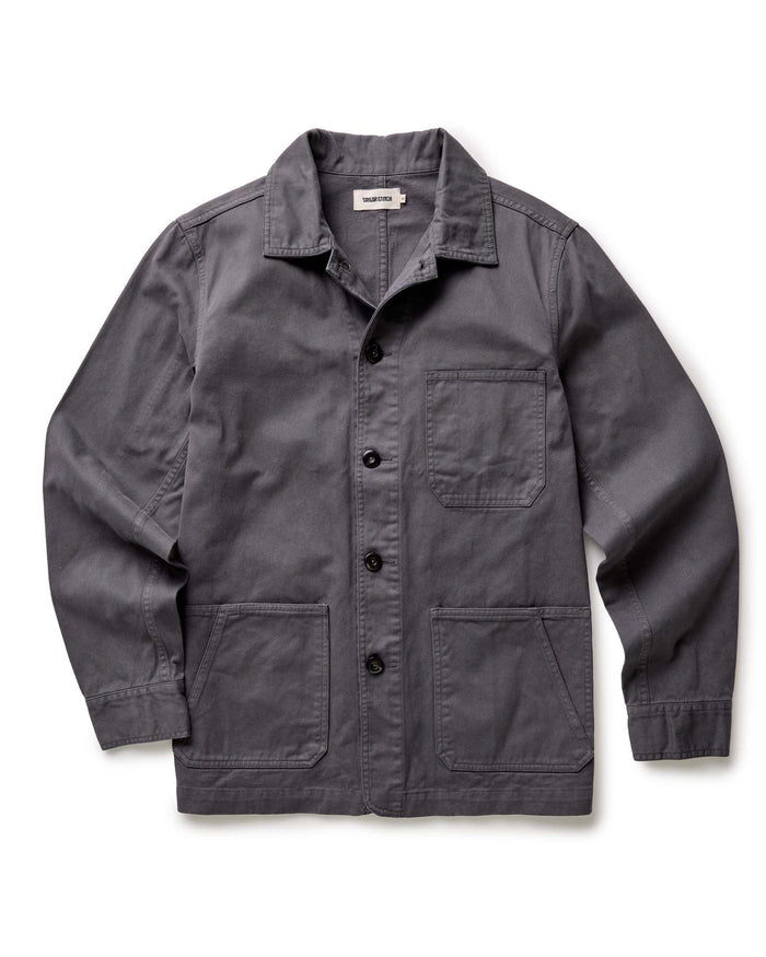 The Ojai Chore Coat in Organic Charcoal Foundation Twill flatlay