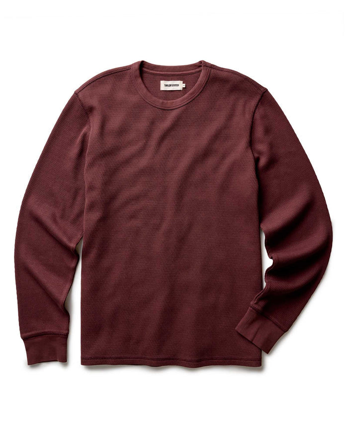 flatlay of The Organic Cotton Waffle Crew in Burgundy