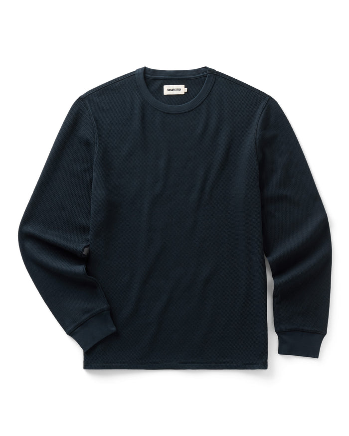 flatlay of The Organic Cotton Waffle Crew Dark Navy
