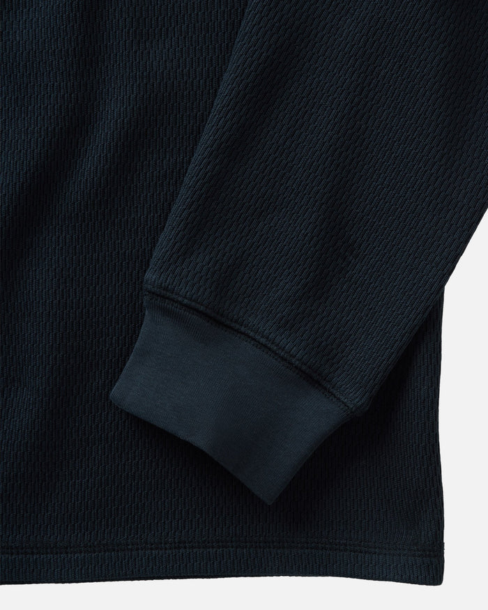 material shot of the neck opening on The Organic Cotton Waffle Crew Dark Navy