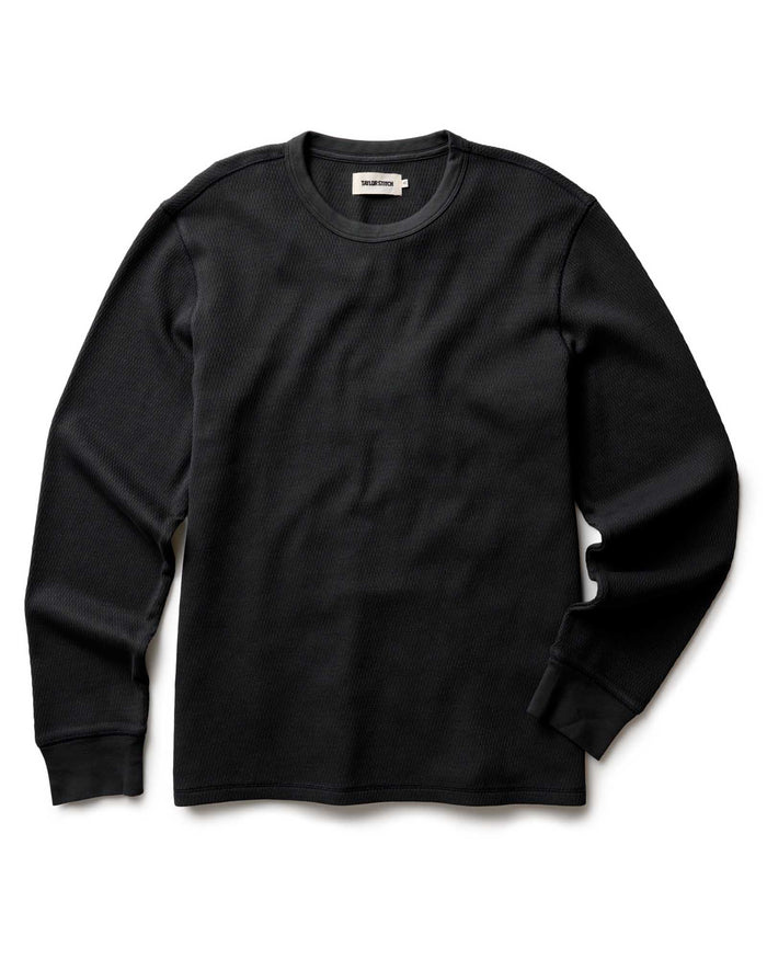 flatlay of The Organic Cotton Crew in Faded Black Waffle