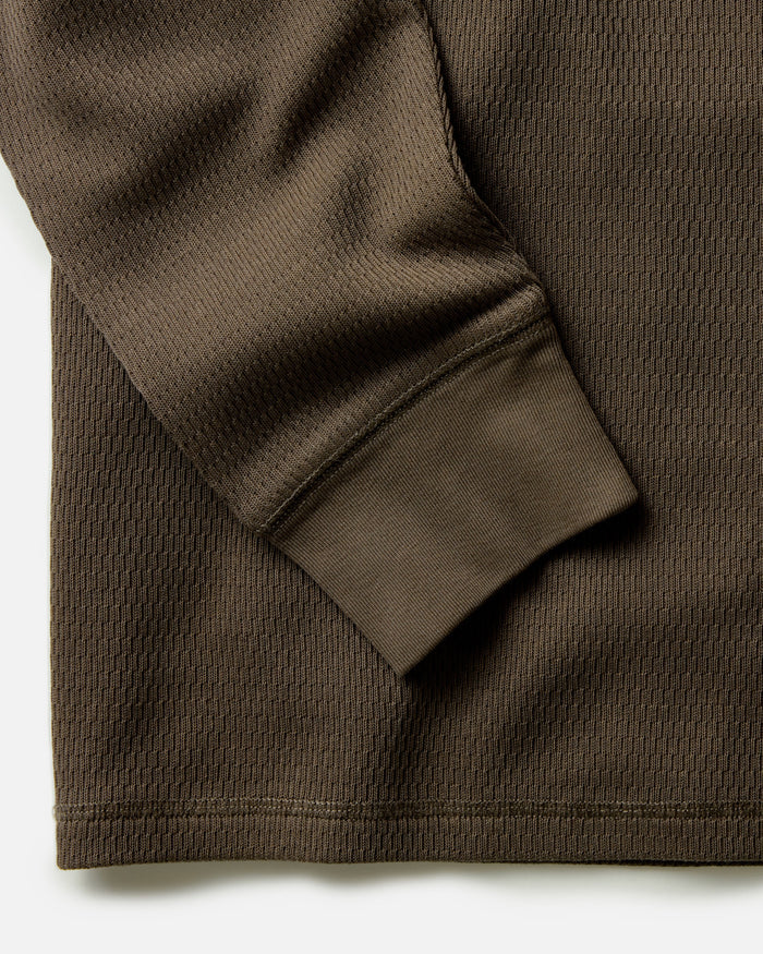 material shot of the sleeves on The Organic Cotton Crew in Fatigue Olive Waffle