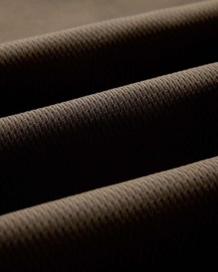 material shot of the neck opening on The Organic Cotton Waffle Crew in Fatigue Olive