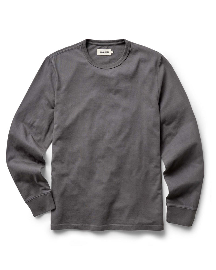 flatlay of The Organic Cotton Long Sleeve Tee in Faded Black