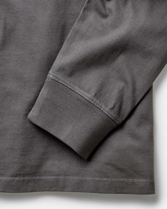 material shot of the sleeves on The Organic Cotton Long Sleeve Tee in Faded Black