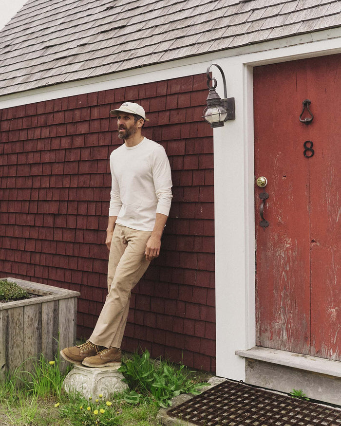 material shot of the collar on The Organic Cotton Long Sleeve Tee in Vintage White
