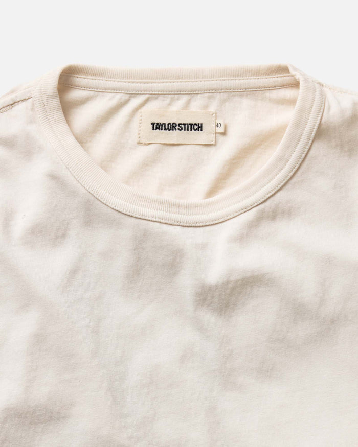 material shot of the sleeve on The Organic Cotton Long Sleeve Tee in Vintage White
