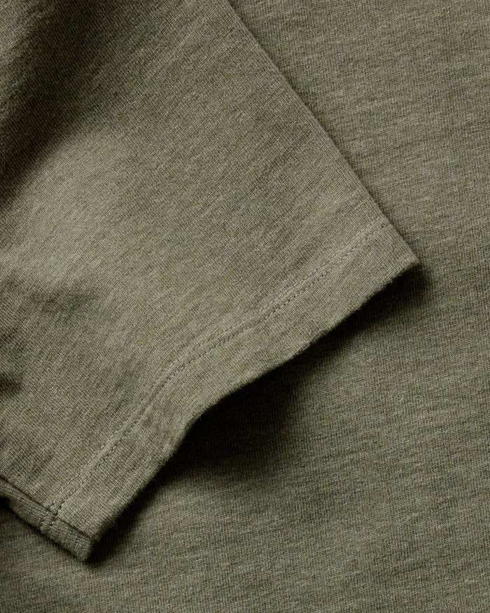 material shot of the collar on The Organic Cotton Shop Tee in Army Twist