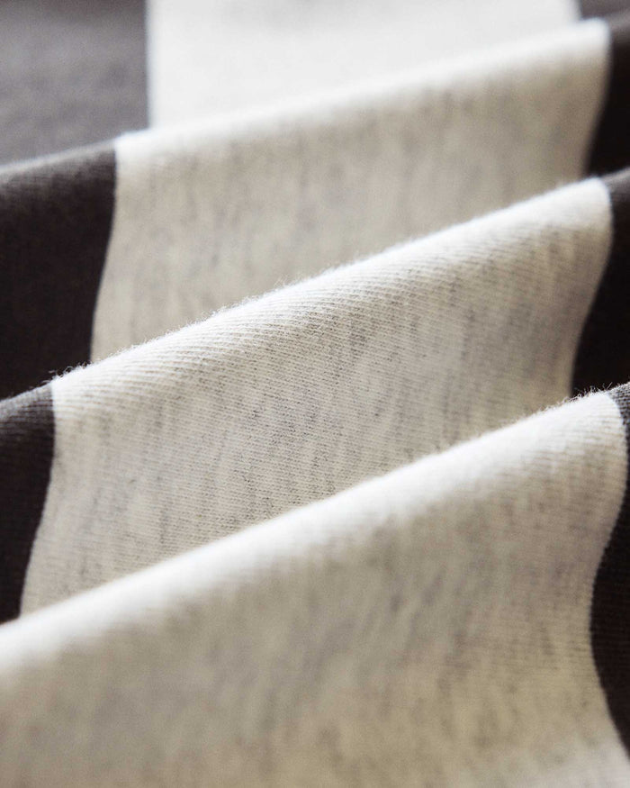 material shot of the fabric on The Organic Cotton Shop Tee in Faded Black Stripe