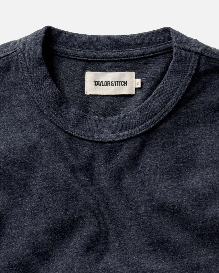 material shot of the collar on The Organic Cotton Shop Tee in Navy Twist