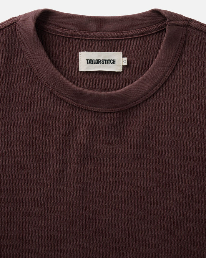 material shot of the neck opening on The Organic Cotton Short Sleeve Crew in Burgundy Waffle