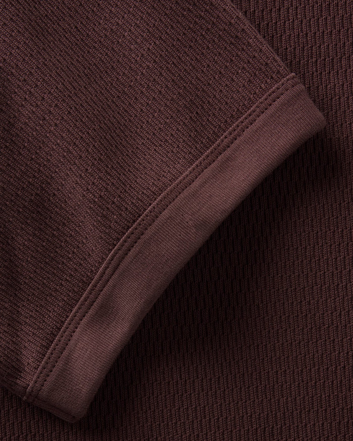 material shot of the sleeve on The Organic Cotton Short Sleeve Crew in Burgundy Waffle