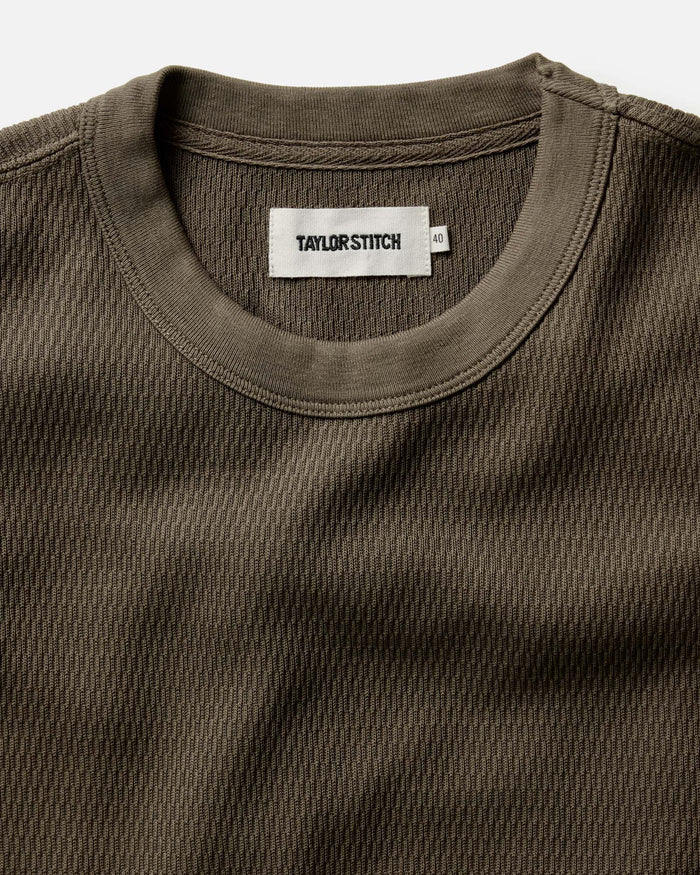 material shot of The Organic Cotton Short Sleeve Crew in Fatigue Olive Waffle