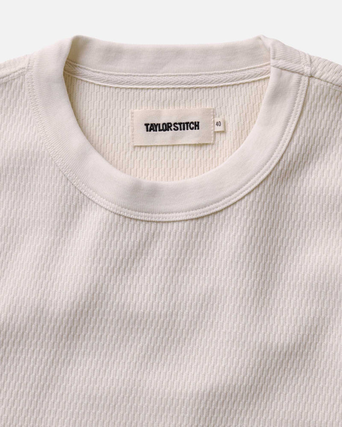 material shot of the collar on The Organic Cotton Short Sleeve Crew in Vintage White Waffle