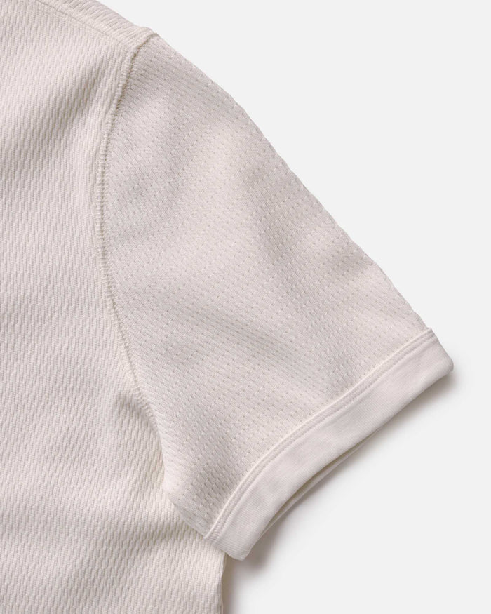 material shot of the sleeves on The Organic Cotton Short Sleeve Crew in Vintage White Waffle