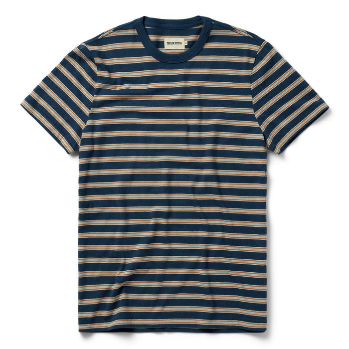 flatlay of The Organic Cotton Tee in Deep Sea Stripe