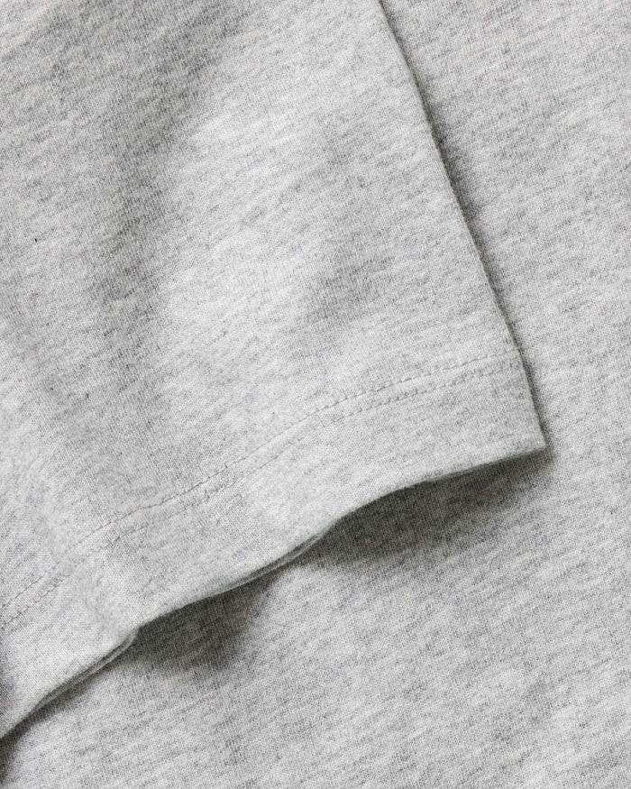 material shot of the sleeve on The Organic Cotton Tee in Heather Grey