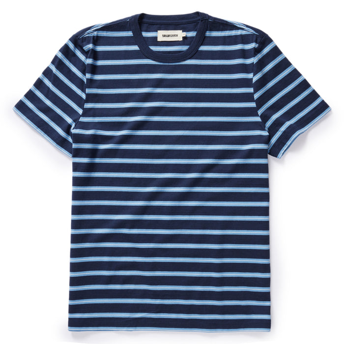 flatlay of The Organic Cotton Tee in Navy Stripe