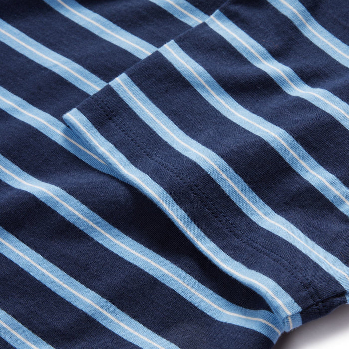 material shot of the sleeve on The Organic Cotton Tee in Navy Stripe