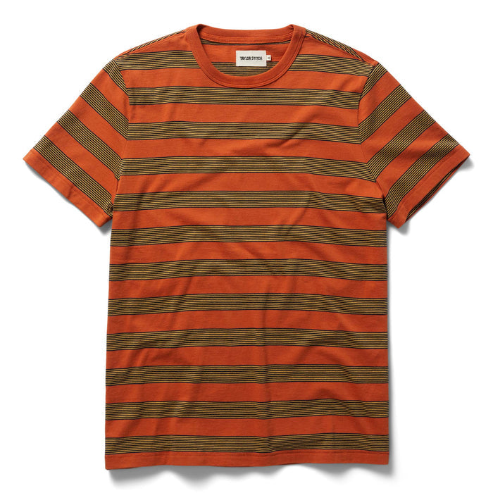 flatlay of The Organic Cotton Tee in Rust Stripe