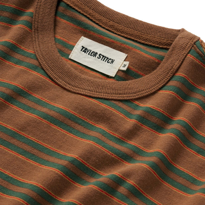 material shot of the collar on The Organic Cotton Tee in Sahara Stripe