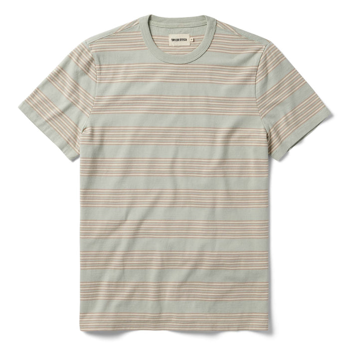 flatlay of The Organic Cotton Tee in Seafoam Stripe