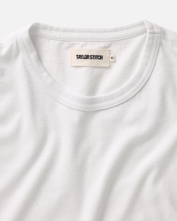 material shot of the collar on The Organic Cotton Tee in White