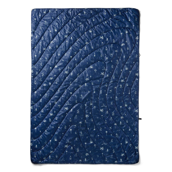 flatlay of The Original Puffy Blanket in Navy Aloha, shown in full