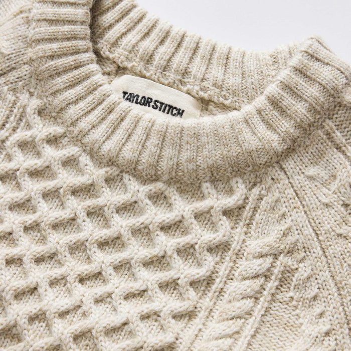 material shot of the collar on The Orr Sweater in Marled Oat Merino