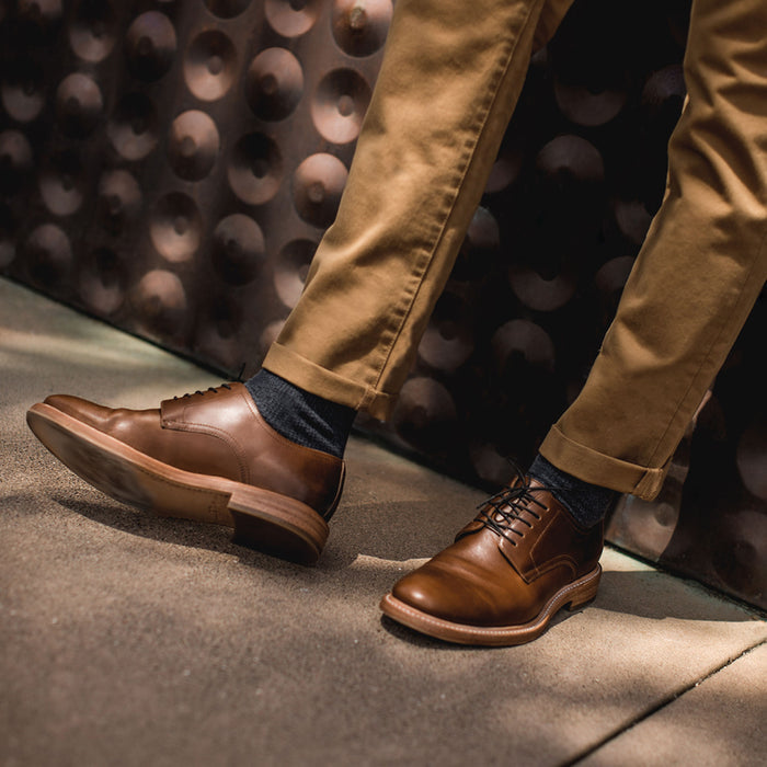 Our fit model posing in the oxford shoe