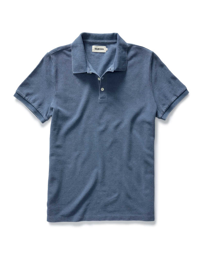 flatlay of The Pacific Polo in Washed Indigo Pique