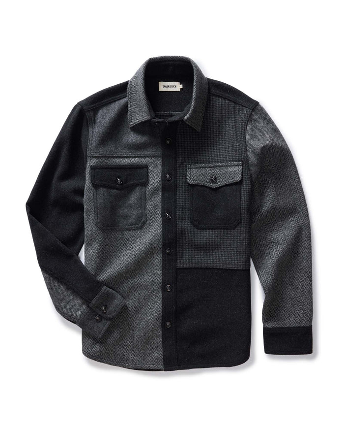 flatlay of The Patchwork Overshirt in Ash Tweed