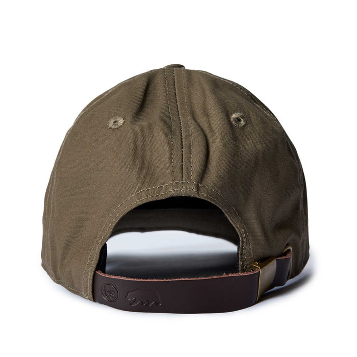 editorial image of the back of The Pathfinder Cap in Fatique Olive Dry Wax