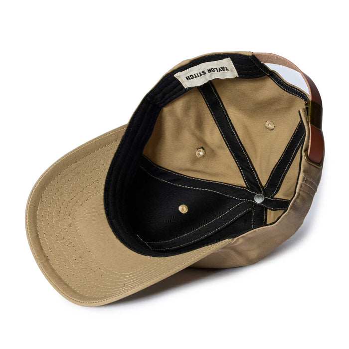 editorial image of the inside of The Pathfinder Cap in Khaki Dry Wax
