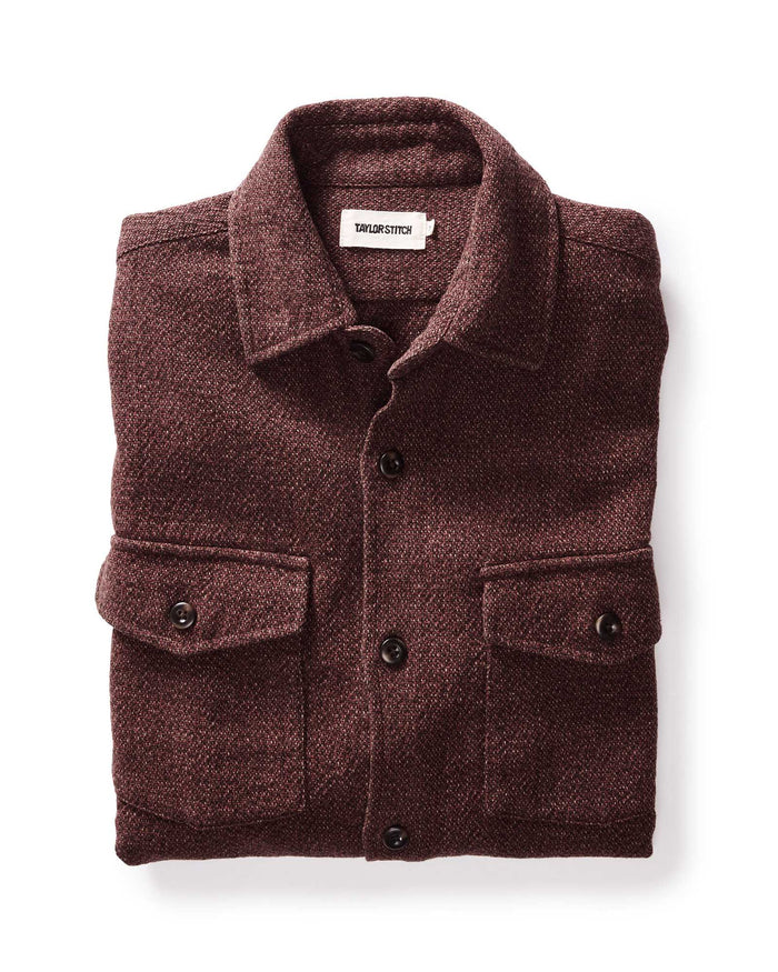 folded flatlay of The Point Shirt in Burgundy Linen Tweed