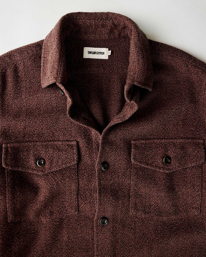 flatlay of The Point Shirt in Burgundy Linen Tweed