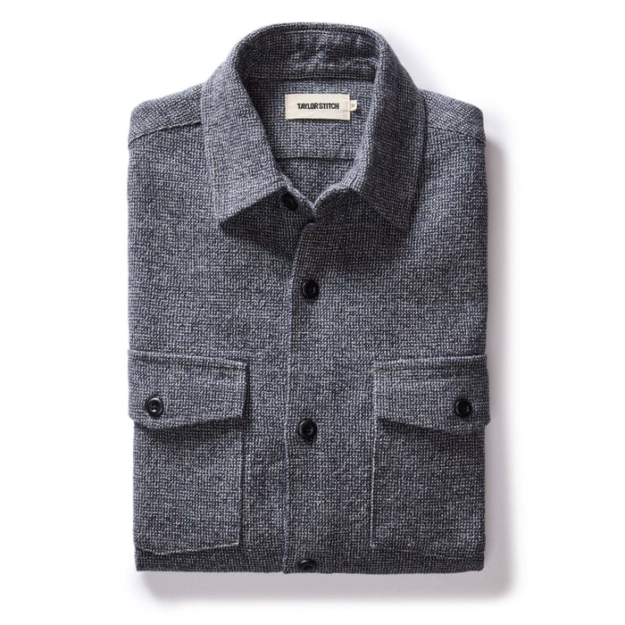 folded flatlay of The Point Shirt in Heather Blue Linen Tweed