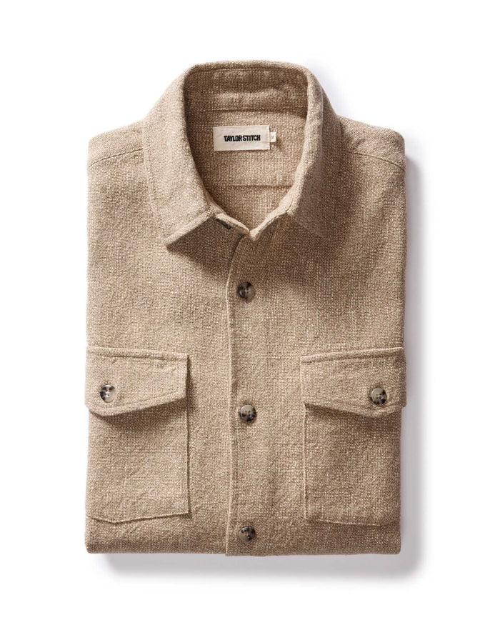 folded flatlay of The Point Shirt in Heather Oat Linen Tweed