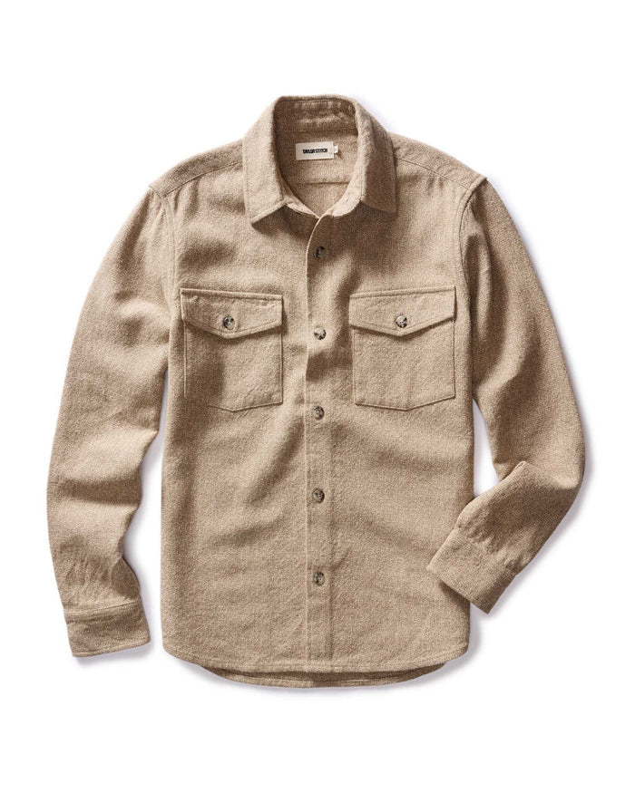 flatlay of The Point Shirt in Heather Oat Linen Tweed
