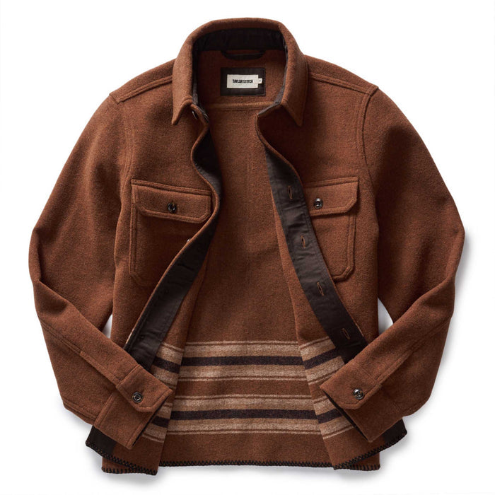 flatlay of the interior on The Ranger Shirt in Tarnished Copper Blanket Stripe