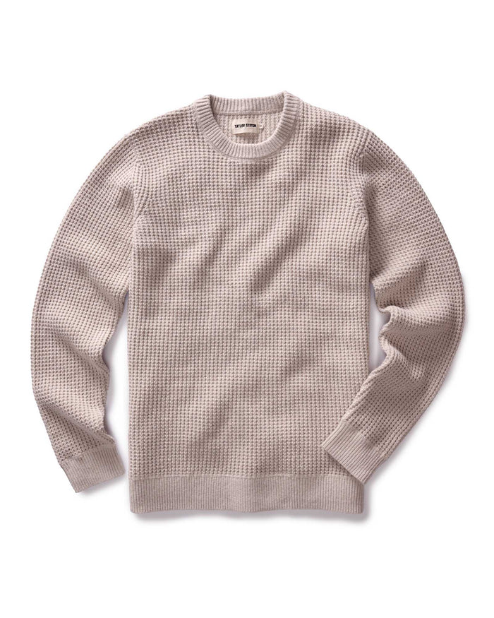 flatlay of The Ranger Sweater in Heather Fog Linen Waffle