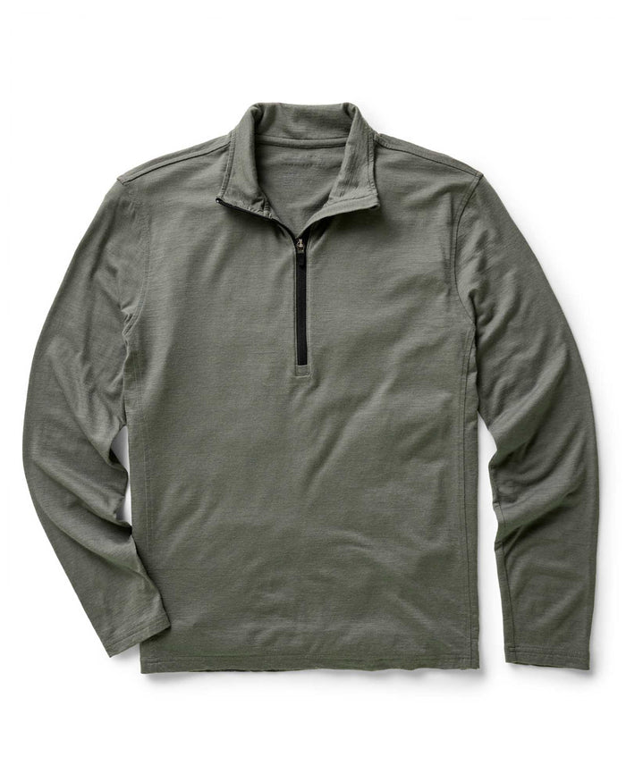 flatlay of The Ridgeline Merino Half Zip in Field Olive
