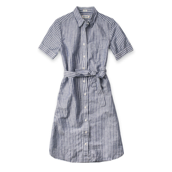 The Riley Dress in Indigo Stripe