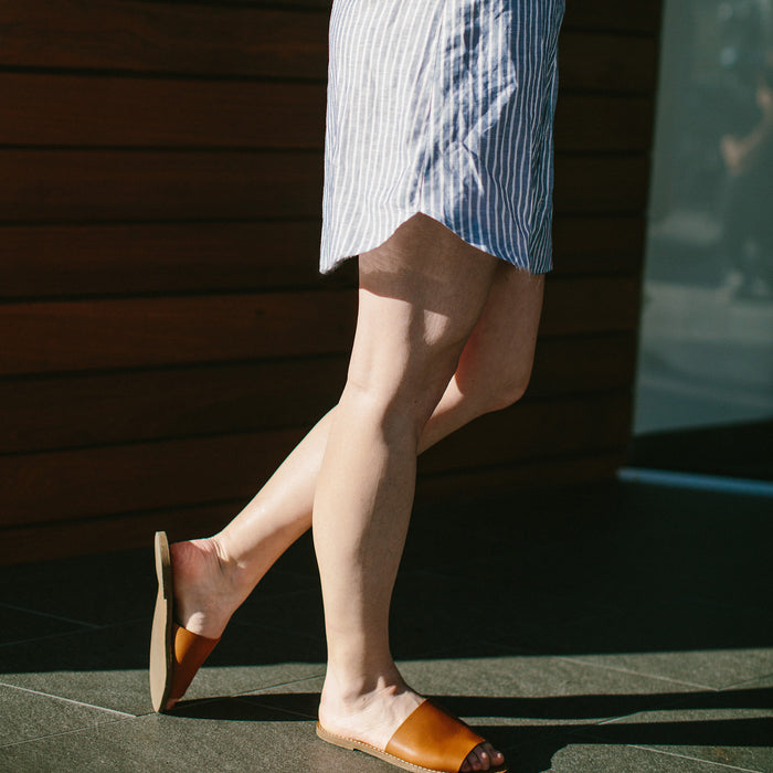 The Riley Dress in Indigo Stripe