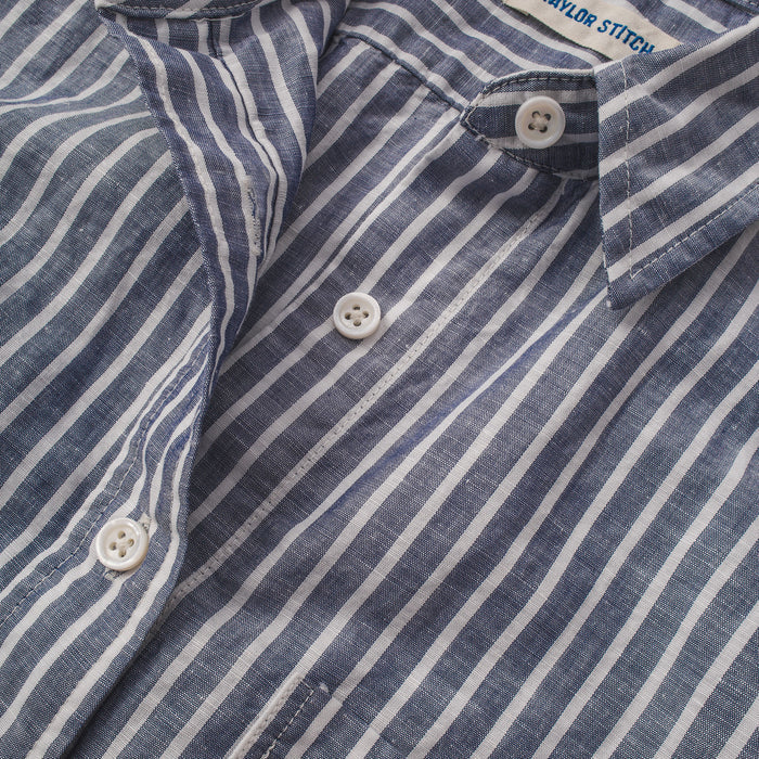 The Riley Dress in Indigo Stripe